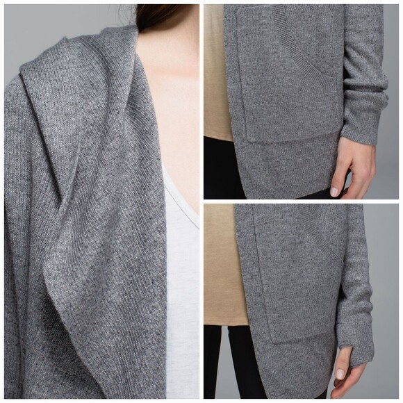 Cozy Lululemon Cabin Yogi hooded Wrap Heathered Gray with pockets open cardigan - Picture 14 of 14